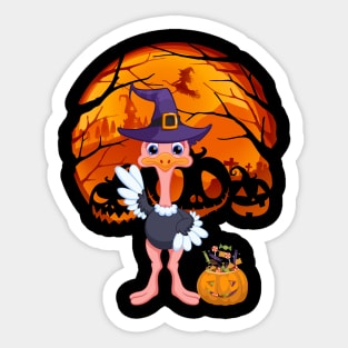 Ostrich pumpkin witch Sticker